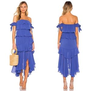 MISA Isidora Dress Royal Blue Ruffle Maxi Gown NWT
